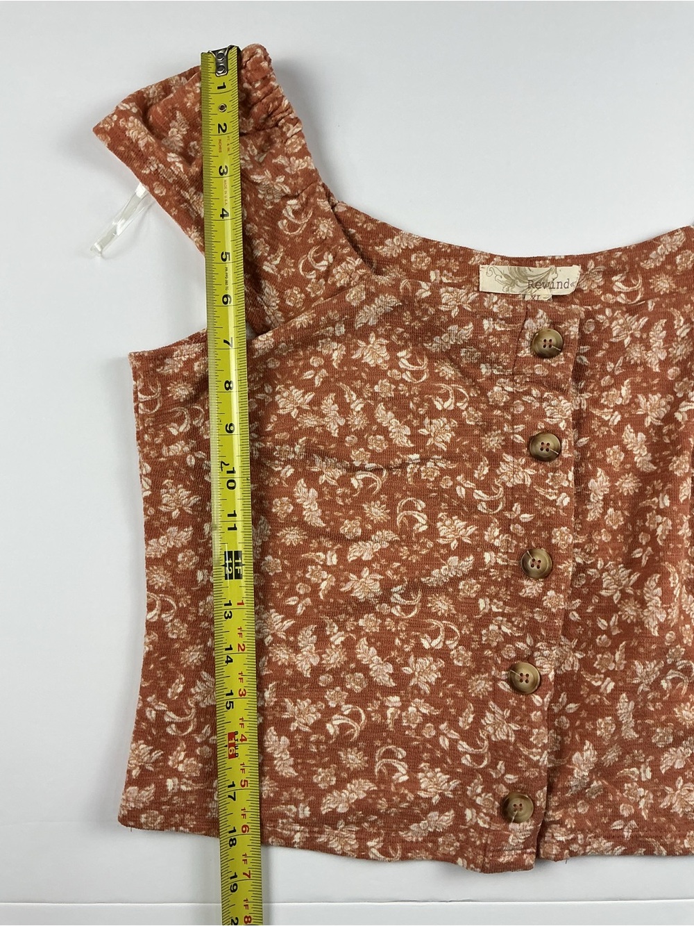 Rewind Rust Floral Ruffled strap cropped tank top - Picture 5 of 8